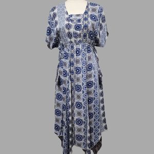 Alchemy Thread blue batik gauze dolman empire sharkbite dress size small